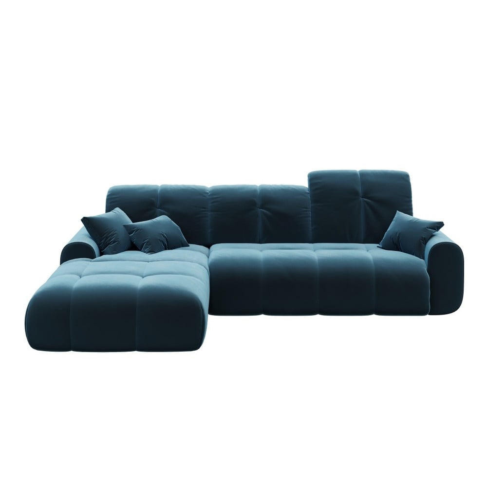 Canapea extensibilă din catifea cu șezlong pe partea stângă devichy Tous, albastru închis