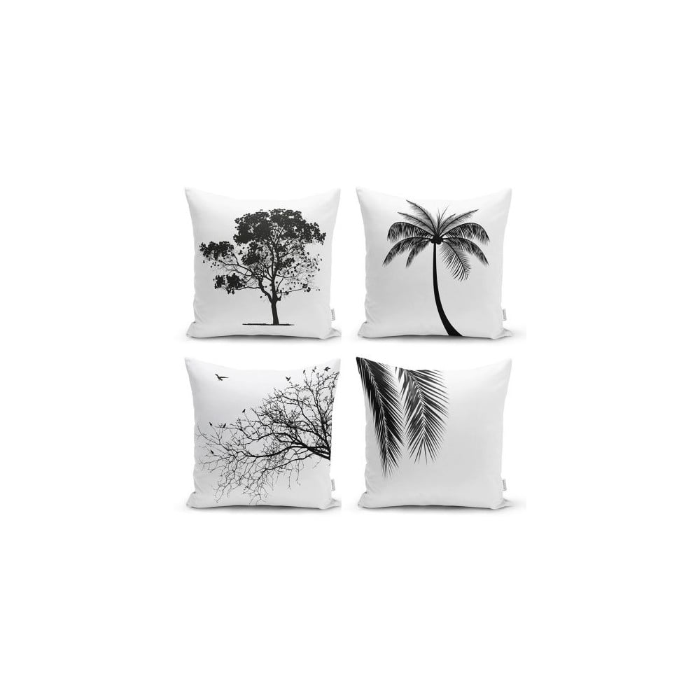 Set 4 fețe de pernă decorative Minimalist Cushion Covers Black and White, 45 x 45 cm