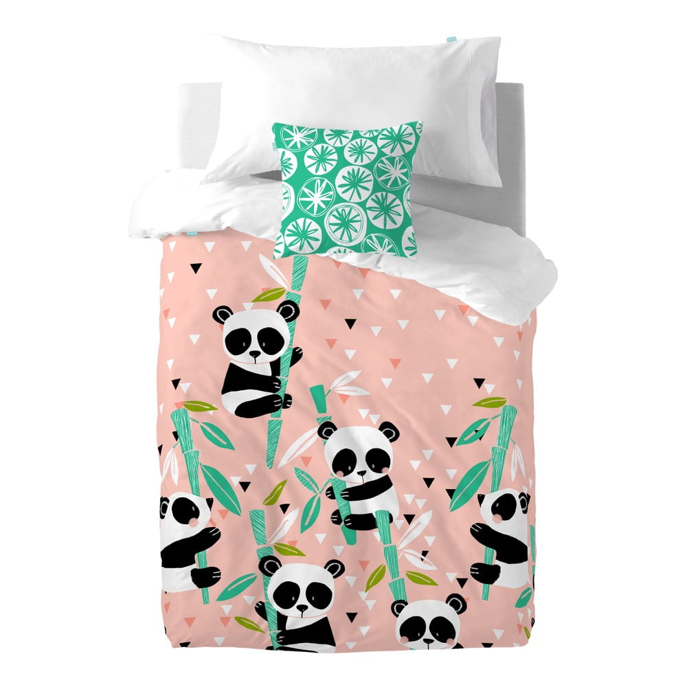 Lenjerie de pat din bumbac pentru copii Moshi Moshi Panda Garden, 140 x 200 cm