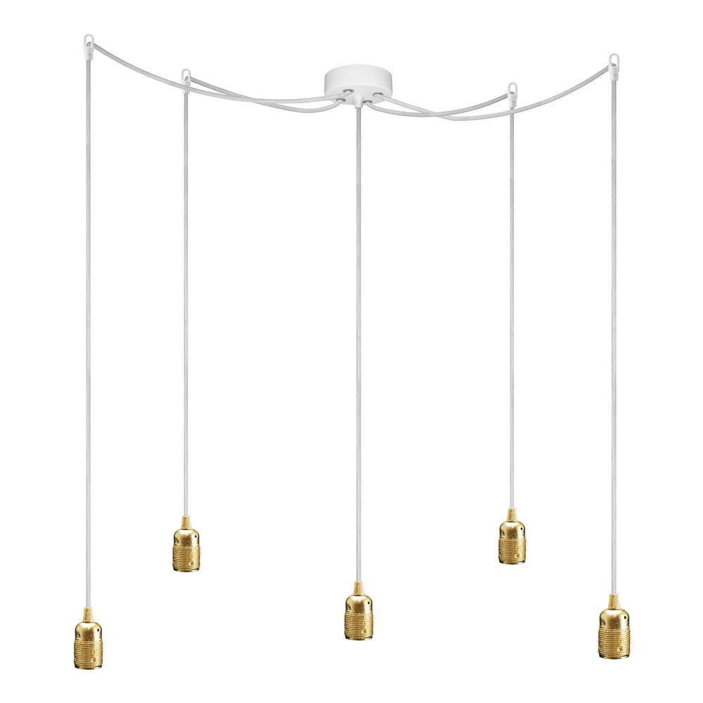 Lampă de tavan 5 cabluri Bulb Attack Uno, cablu alb și manșon auriu
