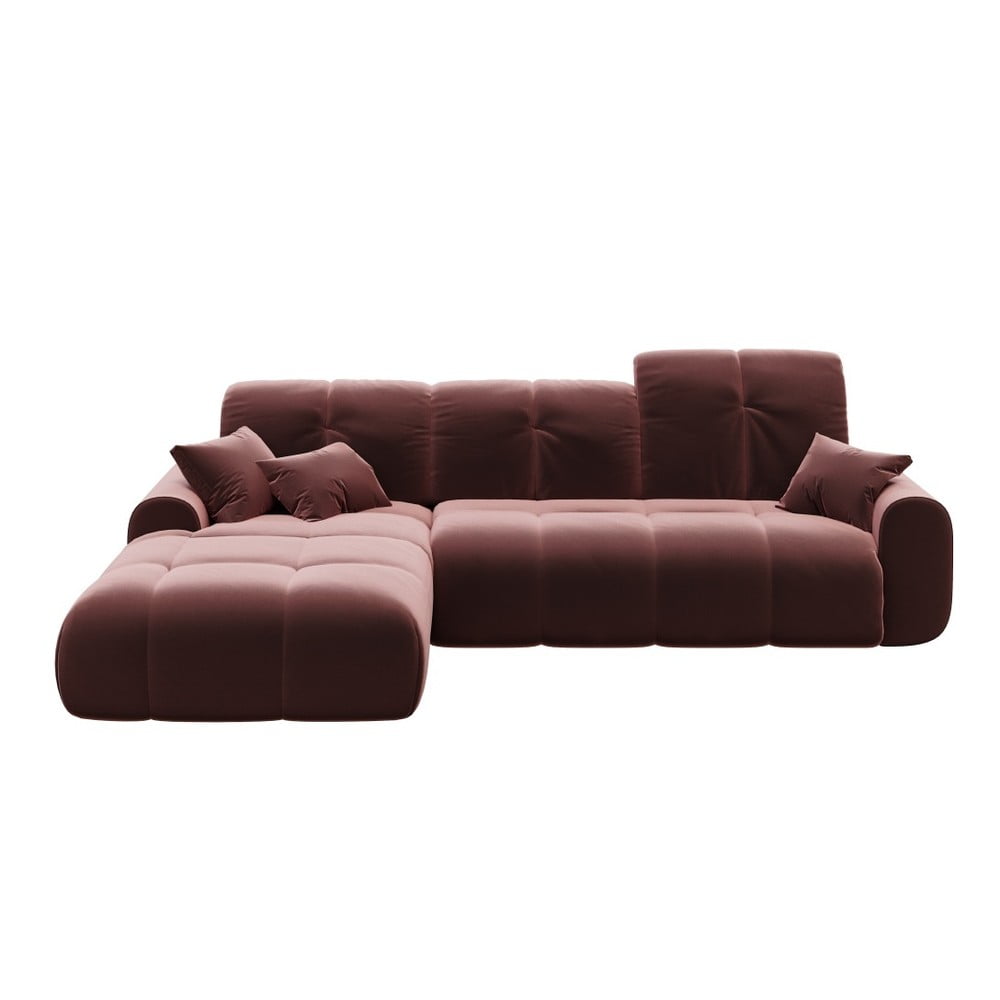 Canapea extensibila din catifea cu sezlong pe partea stanga devichy Tous, roz inchis