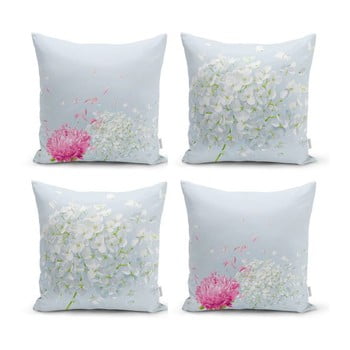 Set 4 fețe de pernă decorative minimalist cushion covers soft flowers, 45 x 45 cm