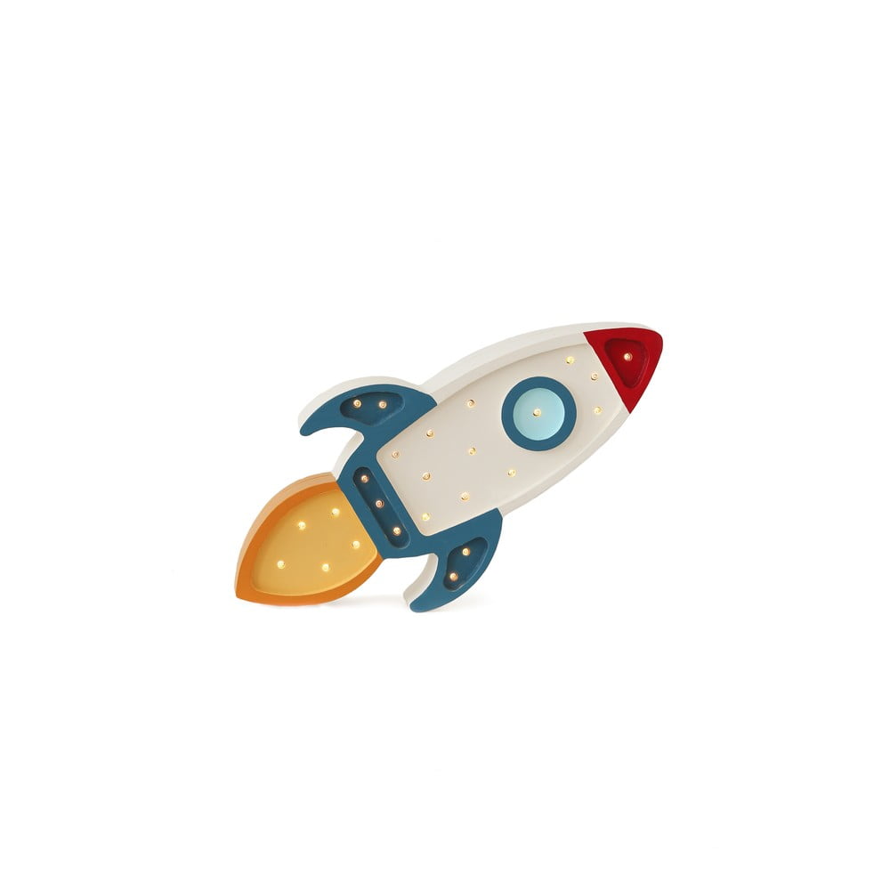 Aplică din lemn de pin Little Lights Space Rocket, lungime 42 cm, albastru-alb