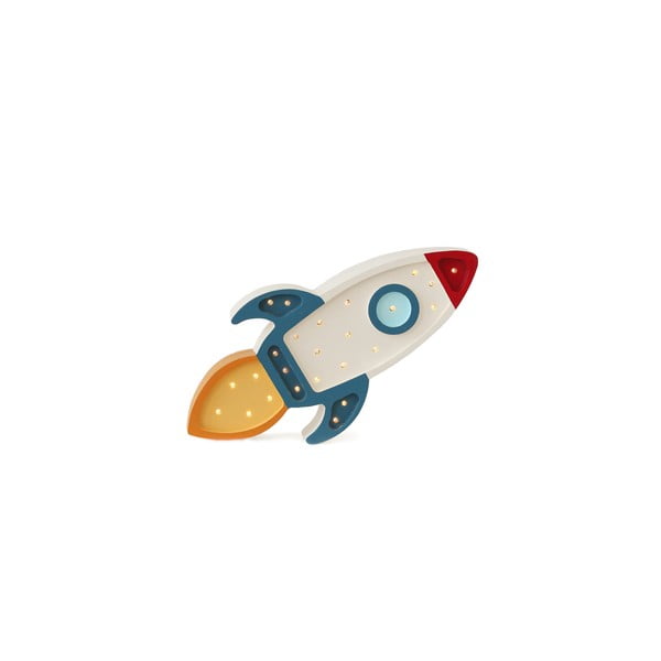 Aplică din lemn de pin Little Lights Space Rocket, lungime 42 cm, albastru-alb