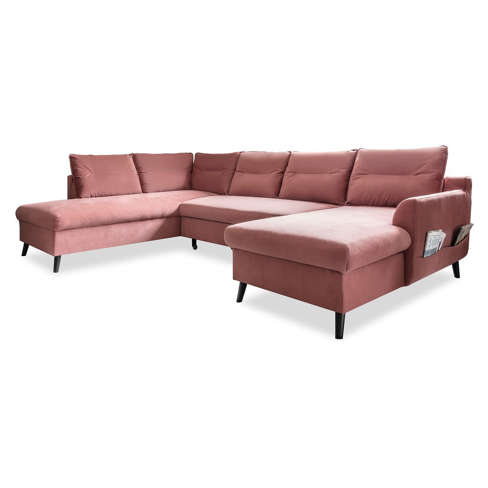 Canapea extensibilă din catifea în formă de „U” cu șezlong pe partea stângă Miuform Stylish Stan, roz "U" imagine noua somnexpo.ro