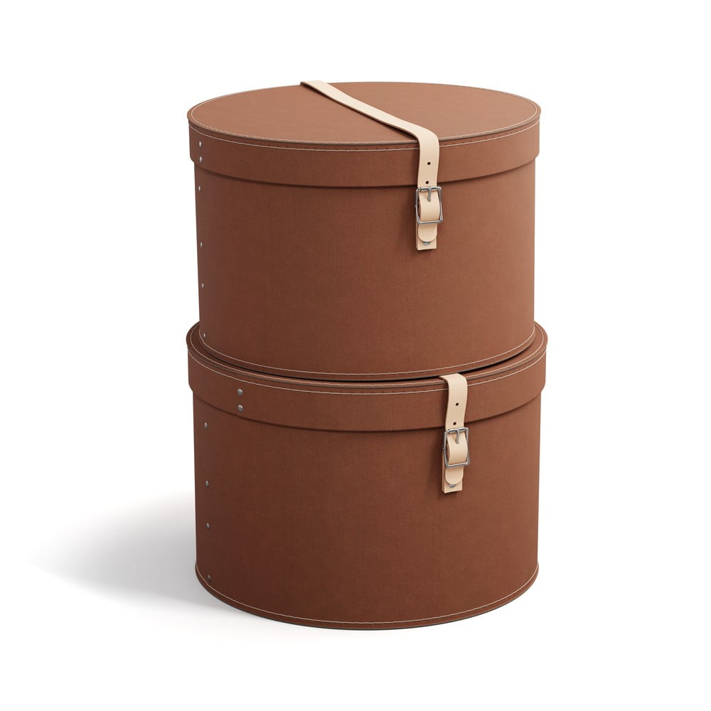 Cutii de depozitare maro 2 buc. din carton cu capac, decorative ø 37,5x25 cm Rut Restore Paper Laminate – Bigso