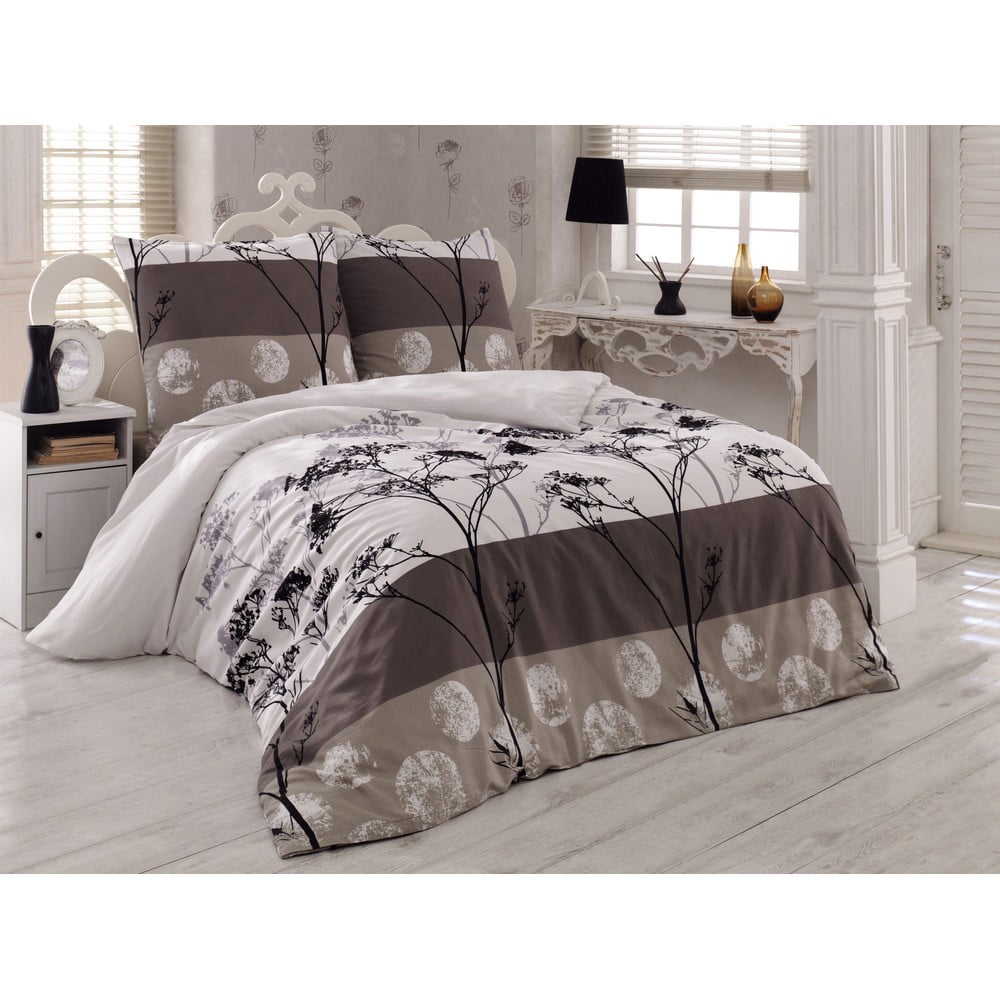 Lenjerie de pat dublu alb/maro extinsă cu cearșaf și cuvertură 220×240 cm Blezza – Mijolnir 220x240 imagine noua
