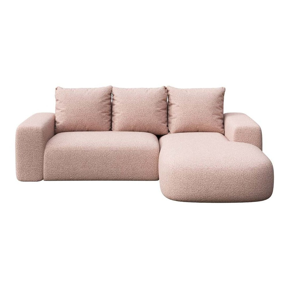 Colțar roz cu tapițerie din țesătură bouclé (cu colț pe partea dreaptă/cu șezlong) Monce – Rodier