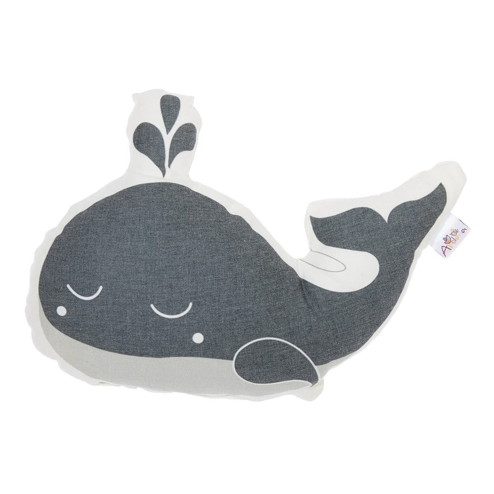 Pernă din amestec de bumbac pentru copii Mike & Co. NEW YORK Pillow Toy Whale, 35 x 24 cm, gri bonami.ro