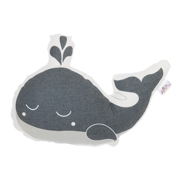 Pernă din amestec de bumbac pentru copii Mike & Co. NEW YORK Pillow Toy Whale, 35 x 24 cm, gri