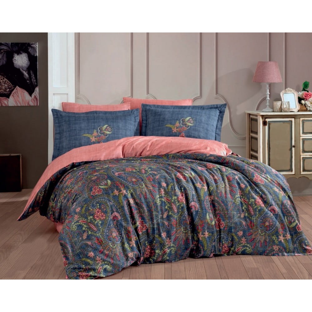 Lenjerie de pat din bumbac satinat pentru pat dublu cu cearșaf Hobby Estela, 200 x 220 cm, albastru închis bonami.ro imagine 2022