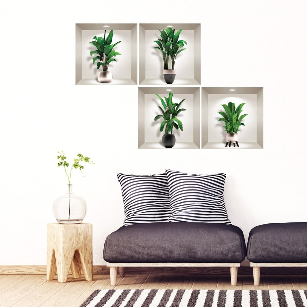 Set 4 autocolante 3D pentru perete Ambiance Exotic Palm Leaves Ambiance