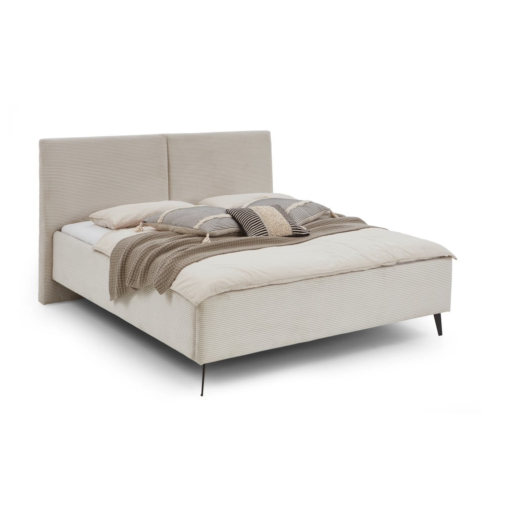 Pat matrimonial bej tapițat cu spațiu de depozitare cu somieră 180x200 cm Lando – Meise Möbel