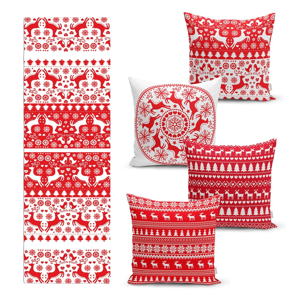 Set 4 fețe de pernă și un napron de masă cu model de Crăciun Minimalist Cushion Covers Christmas bonami.ro imagine noua