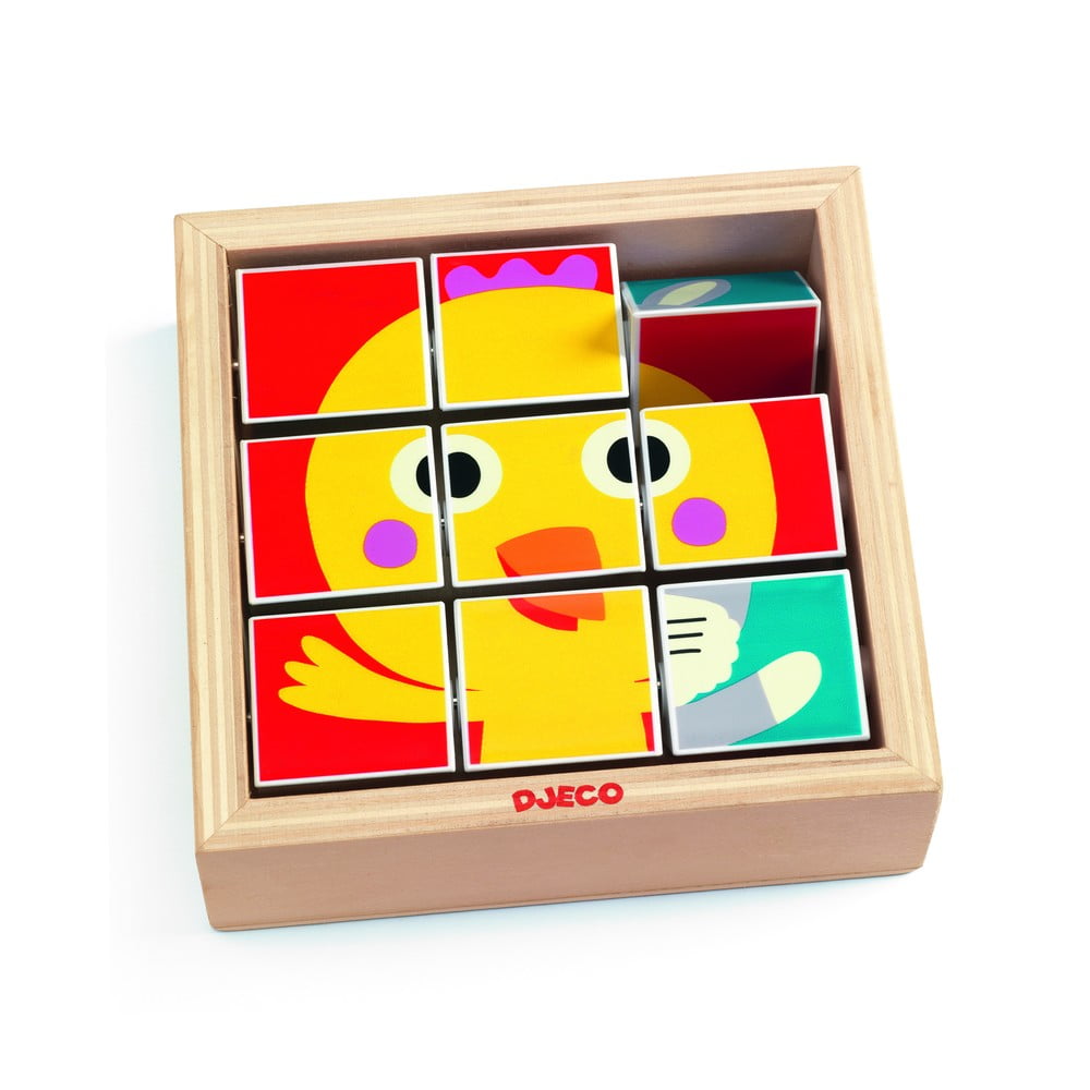 Puzzle rotativ din lemn cu fețe diferite Djeco „Puiul și prietenii lui” bonami.ro