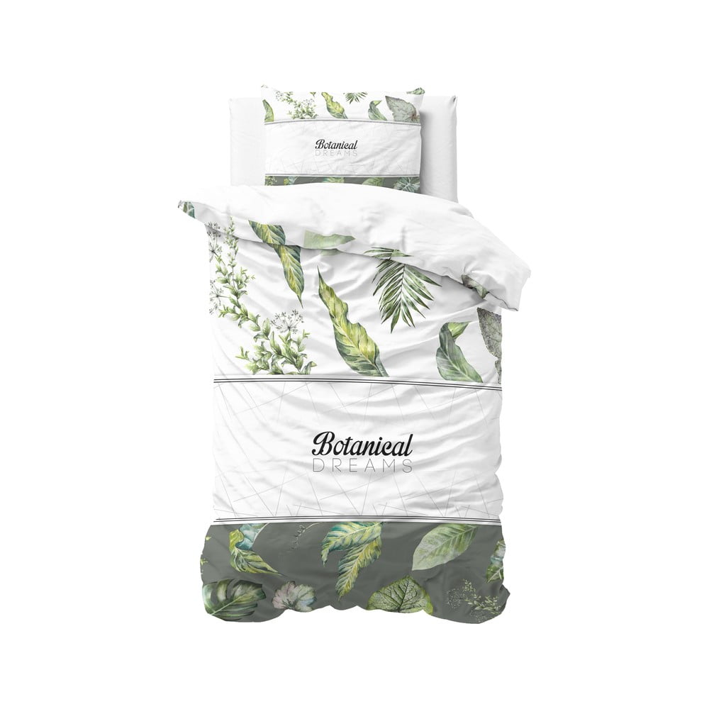Lenjerie din bumbac pentru pat de o persoană Pure Cotton Botanical Dreams White, 140 x 220 cm