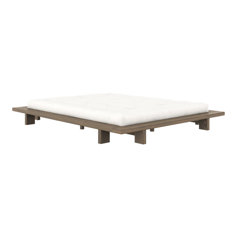 Pat matrimonial maro din lemn de pin cu somieră 160x200 cm japan – karup design