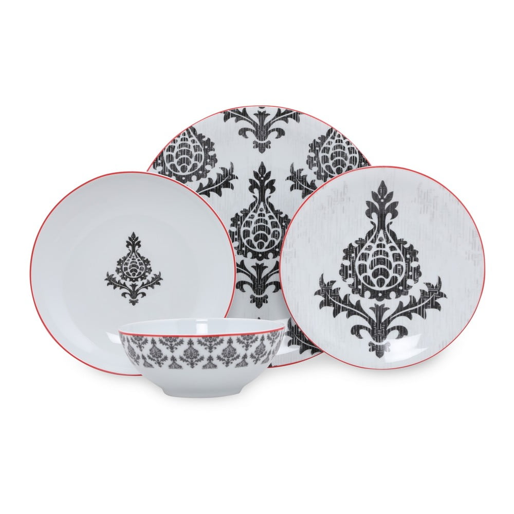 Set veselă 24 piese din porțelan Kütahya Porselen Ornaments, alb-negru bonami.ro pret redus