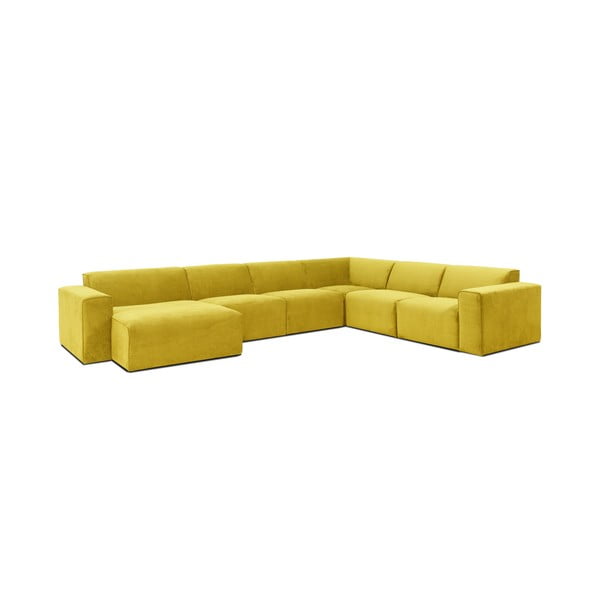 Canapea modulară cu tapițerie din reiat în formă de U colț pe stânga Scandic Sting, galben muștar