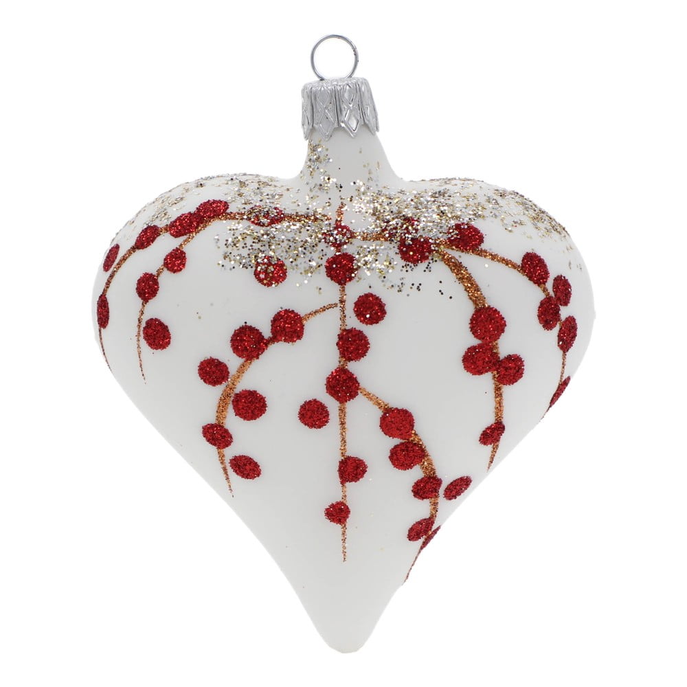 Set 3 globulețe albe de Crăciun din sticlă în formă de inimă Ego Dekor albe pret redus