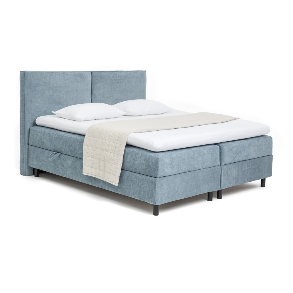 Pat boxspring albastru cu spațiu de depozitare 160x200 cm Elva Bold – Bonami Selection