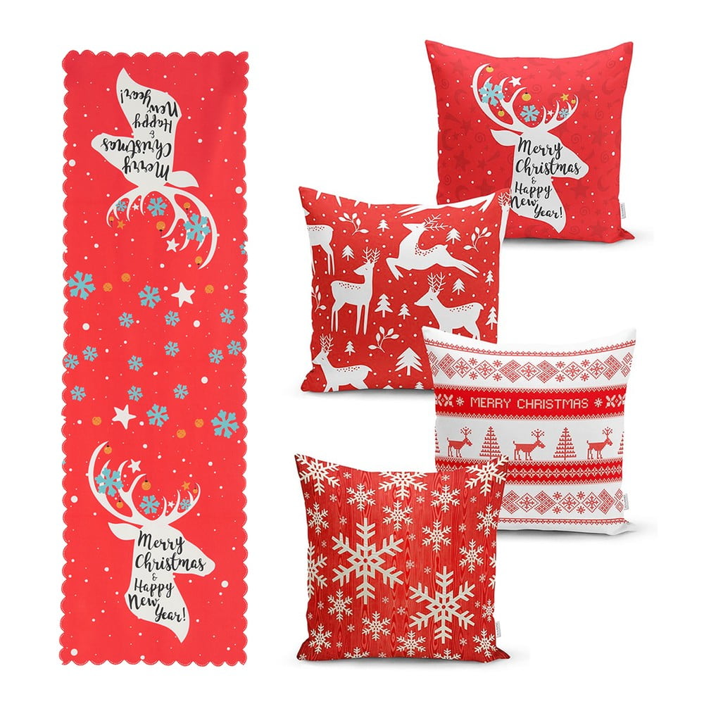 Set 4 fețe de pernă și un napron de masă cu model de Crăciun Minimalist Cushion Covers Joy bonami.ro