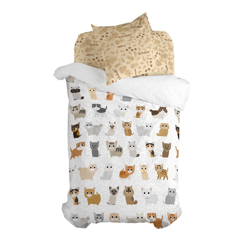 Lenjerie de pat pentru copii din bumbac pentru pat de o persoană 140x200 cm Cats – Mr. Fox