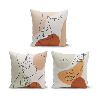 Set 3 fețe de pernă decorative minimalist cushion covers woman face, 45 x 45 cm