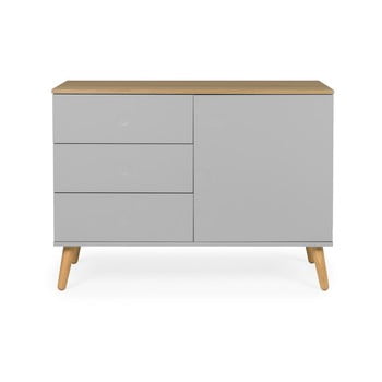 Dulap cu detalii în decor de stejar cu 1 ușă și 3 rafturi tenzo dot, înălțime 95 cm, gri