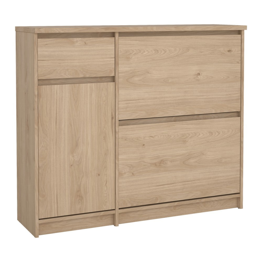 Pantofar în culoare naturală cu deschidere înclinată cu aspect de lemn de stejar 109x93x32 cm Naia – Tvilum