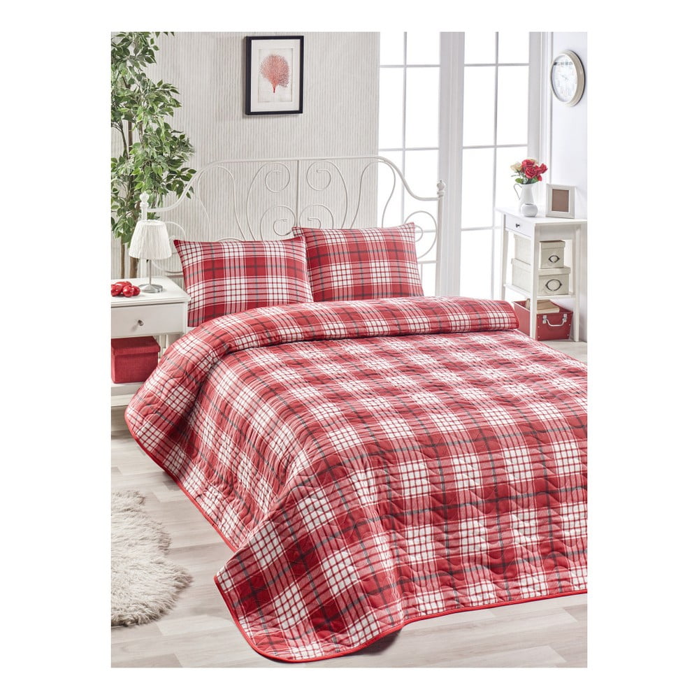 Set cuvertură de pat și față de pernă din bumbac Muro Gerro, 160 x 220 cm, roșu bonami.ro