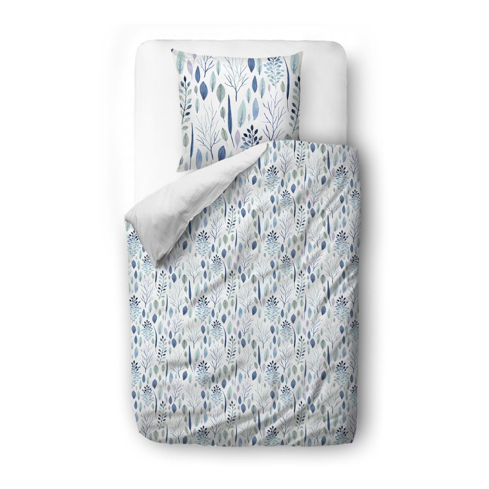 Lenjerie de pat alb/albastru din bumbac satinat 140×200 cm Blue Winter Floral – Butter Kings 140x200 imagine noua
