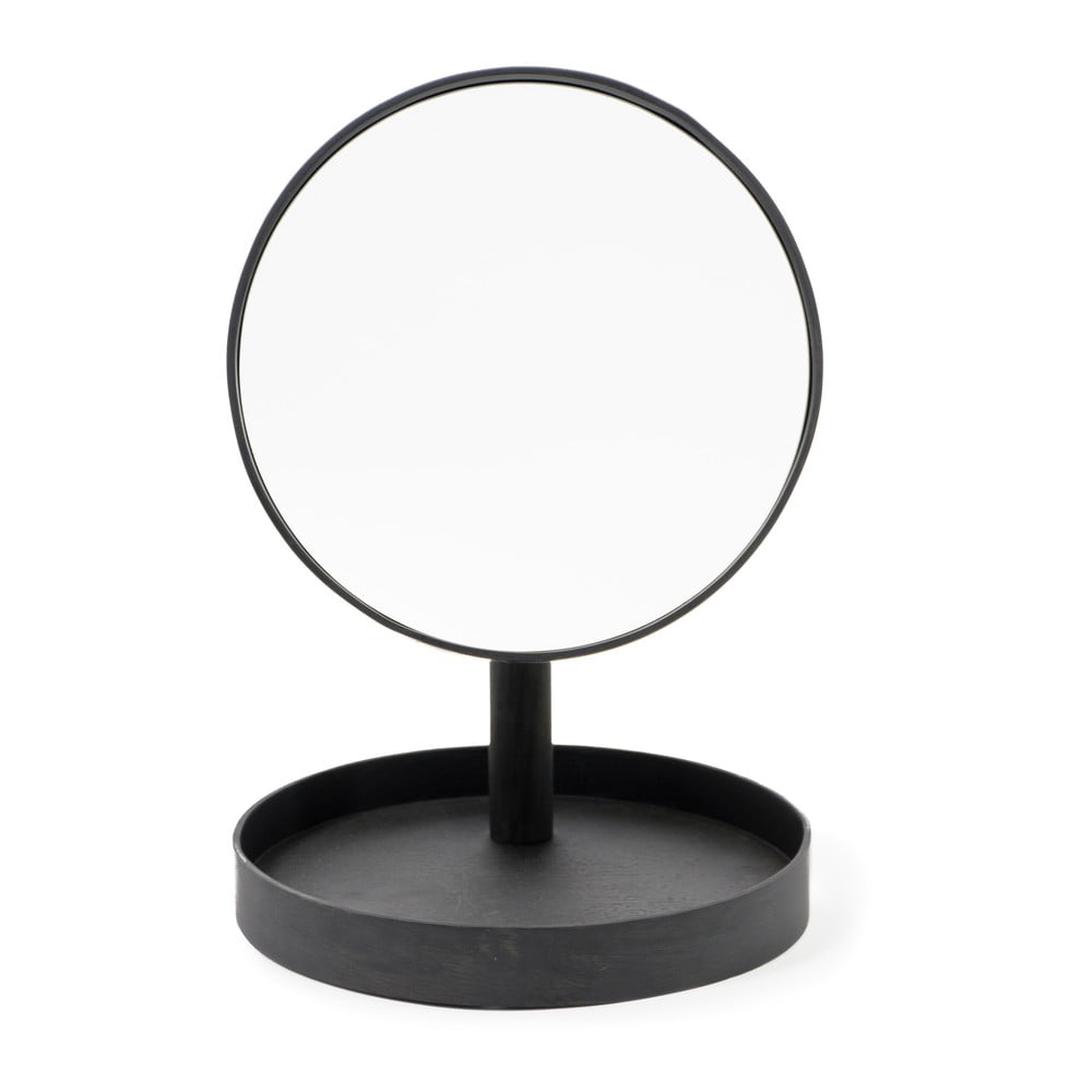 Oglindă cosmetică cu ramă din lemn de stejar Wireworks Cosmos, ø 25 cm, negru