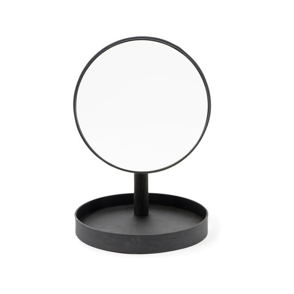 Oglindă cosmetică cu ramă din lemn de stejar Wireworks Cosmos, ø 25 cm, negru