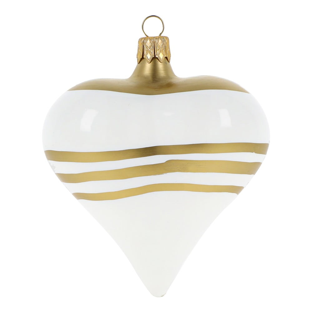 Set 3 globulețe albe-aurii din sticlă în formă de inimă pentru Crăciun Ego Dekor albe-aurii pret redus