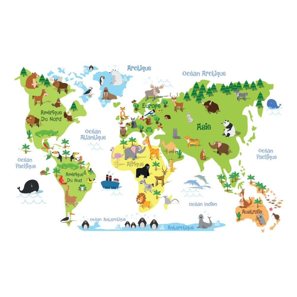 Autocolant de perete Ambiance Childrens World Map Ambiance imagine 2022