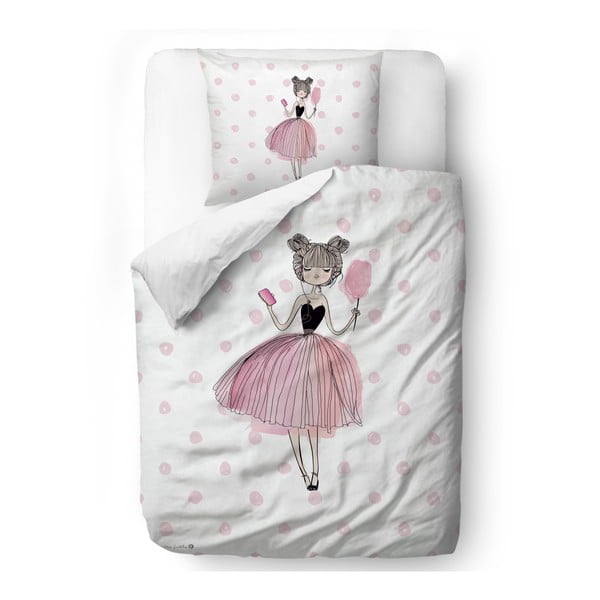 Lenjerie de pat din bumbac pentru copii Mr. Little Fox Pink Girls, 100 x 130 cm