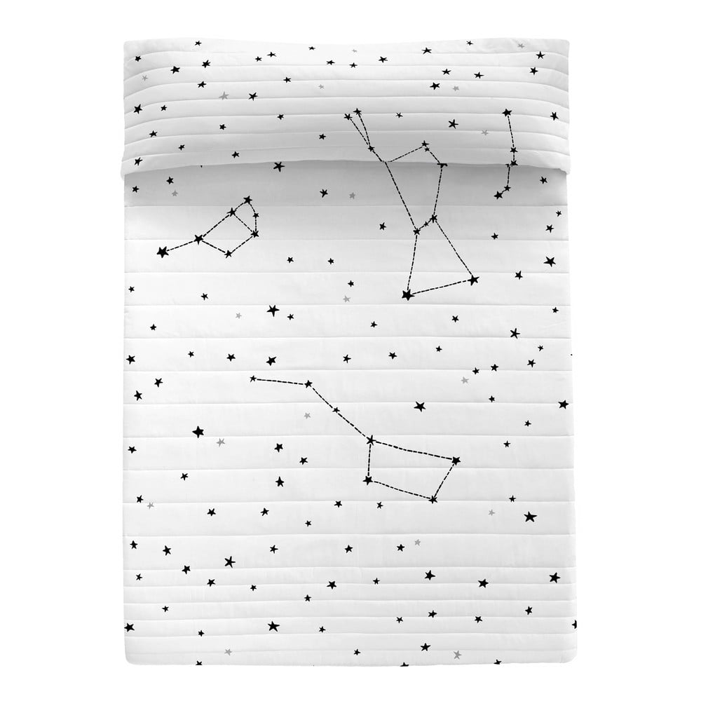 Cuvertură negru-albă matlasată din bumbac 180x260 cm Constellation – Blanc