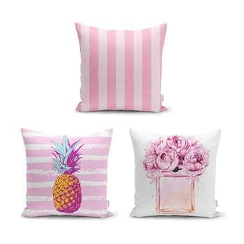Set 3 fețe de pernă minimalist cushion covers pink striped, 45 x 45 cm