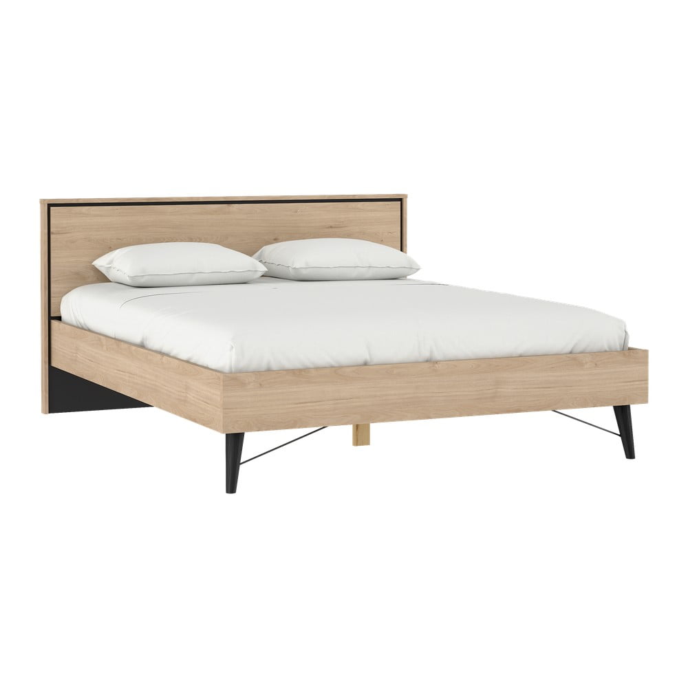 Pat matrimonial în culoare naturală cu aspect de lemn de stejar cu somieră 160x200 cm Ry – Tvilum
