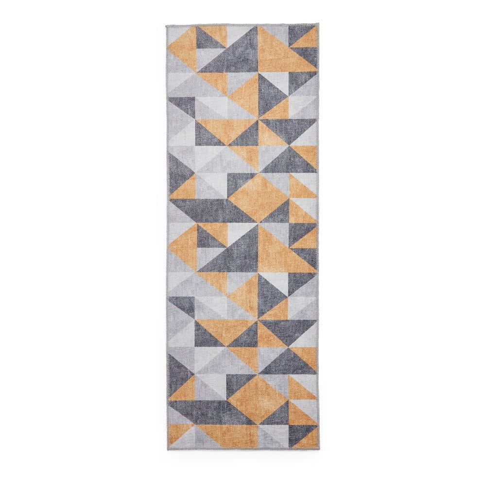 Covor tip traversă galben ocru-gri lavabil 61x170 cm Coral Yellow&Grey – Think Rugs