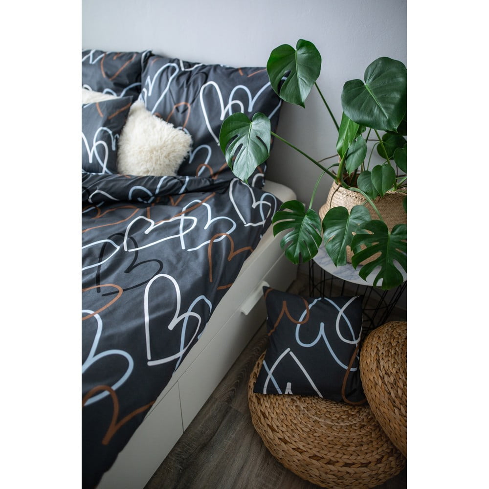Lenjerie de pat din bumbac Cotton House Love, 140 x 200 cm, gri bonami.ro