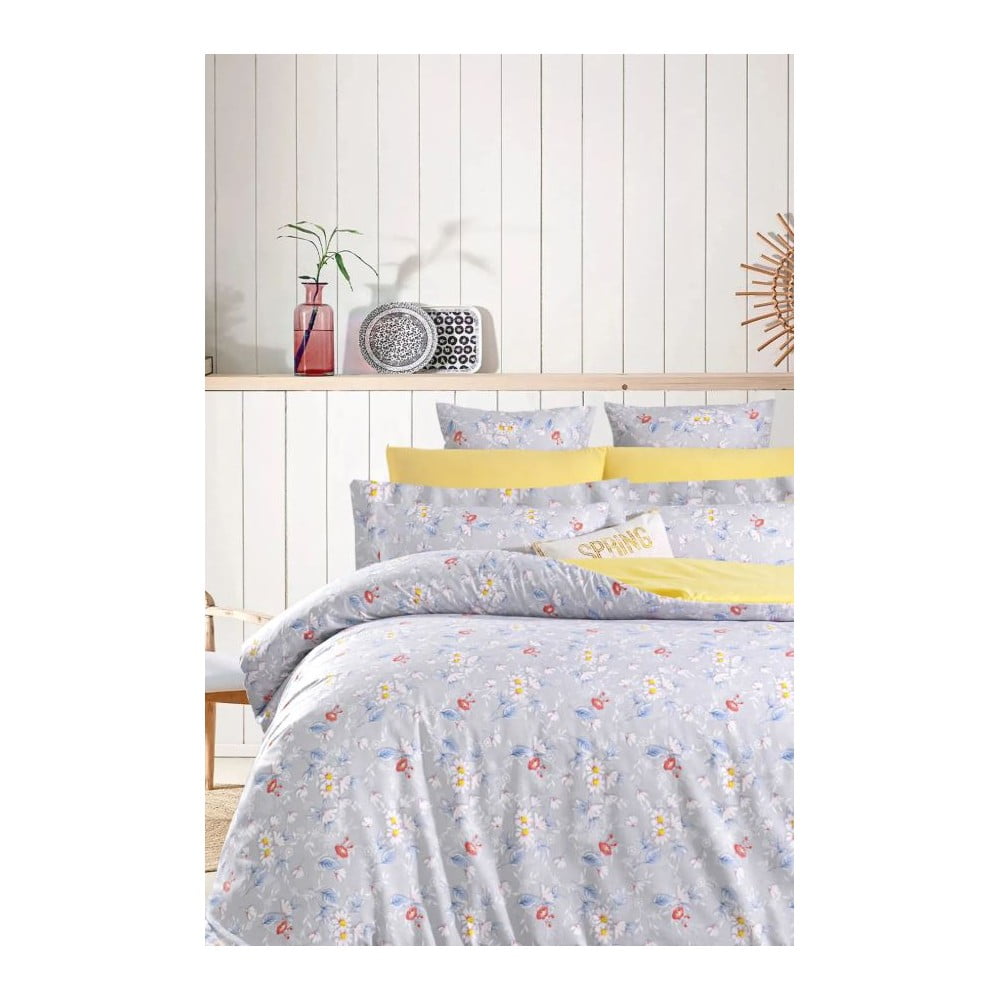 Lenjerie de pat galbenă/gri din bumbac ranforcé pentru pat dublu/extinsă cu cearceaf inclus/cu 4 piese 200x220 cm – Mila Home