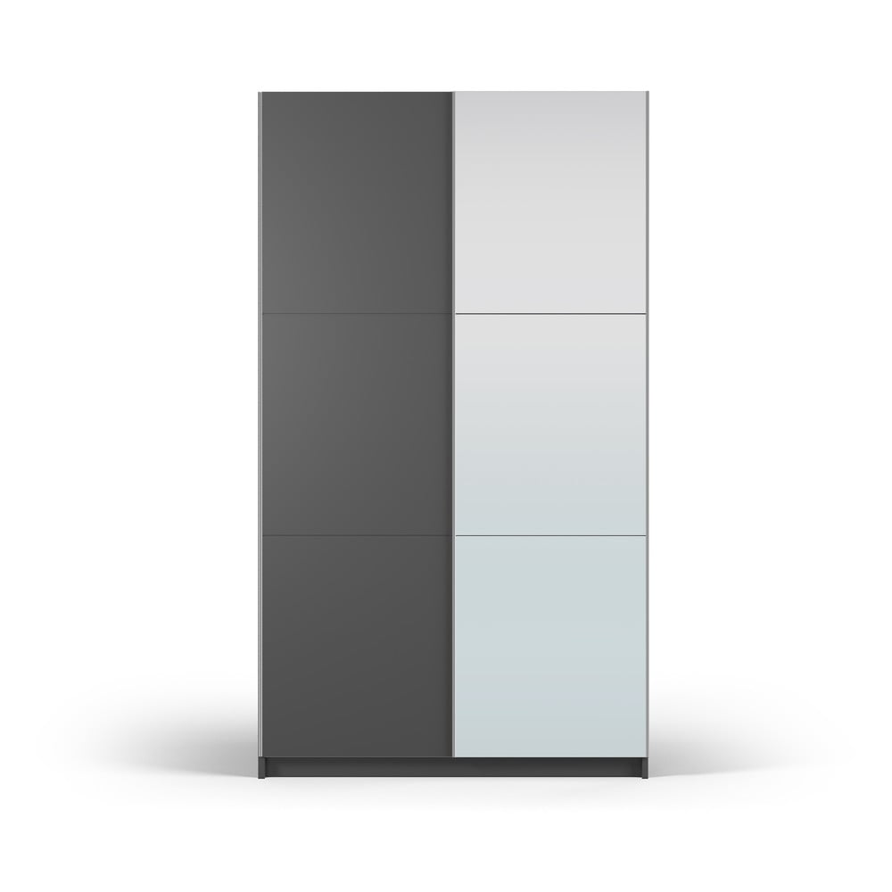 Dulap gri închis cu oglindă și uși glisante 122×215 cm Lisburn – Cosmopolitan Design 122x215