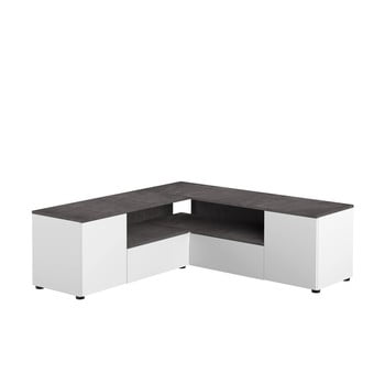 Masă de colț pentru tv temahome angle, decor beton, alb