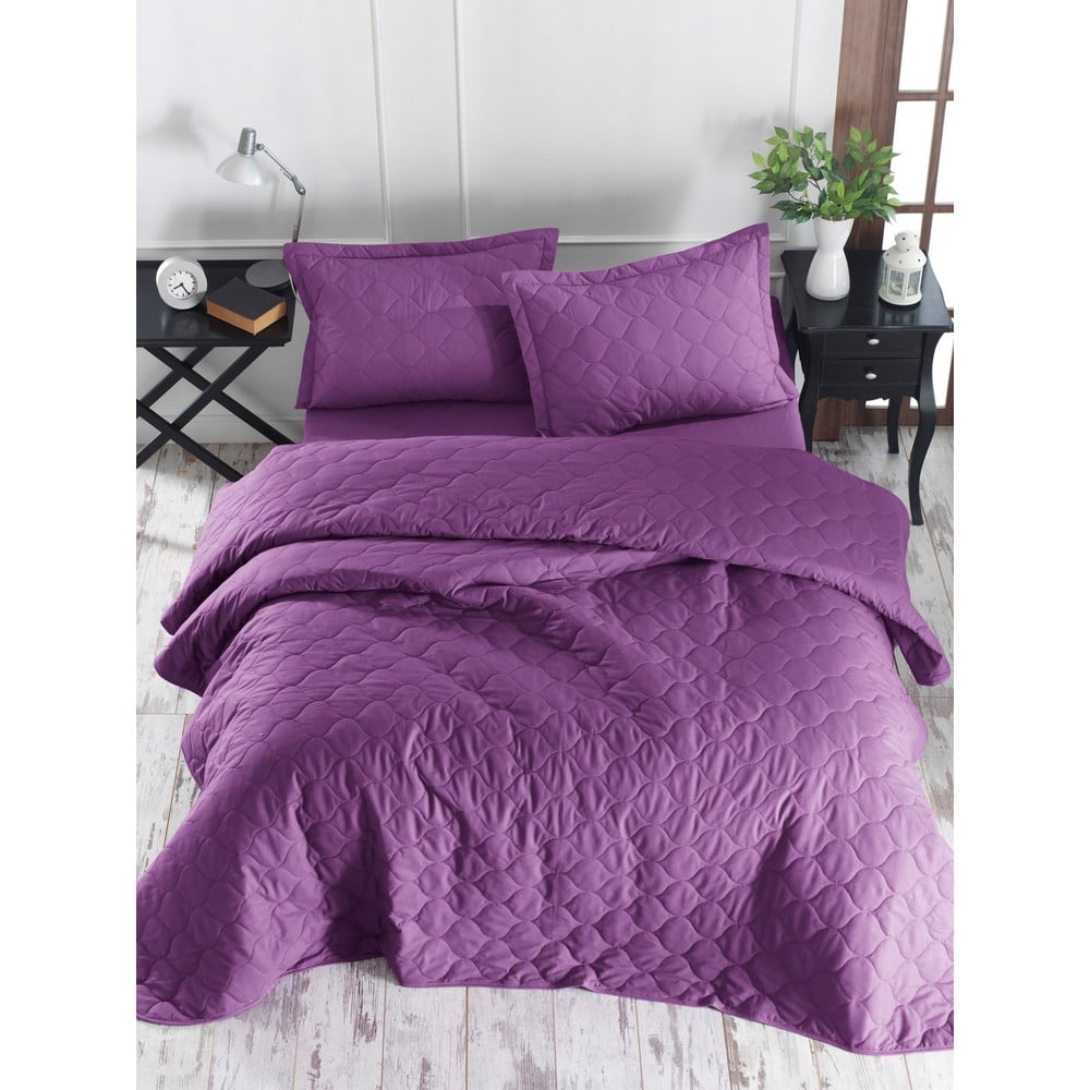 Cuvertură de pat cu 2 fețe de pernă din bumbac ranforce EnLora Home Fresh, 225 x 240 cm, violet bonami.ro