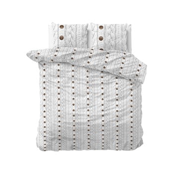 Lenjerie din flanelă pentru pat dublu sleeptime knit buttons, 200 x 220 cm, alb