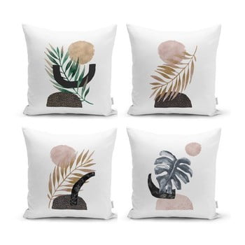 Set 4 fețe de pernă decorative minimalist cushion covers geometric leaf, 45 x 45 cm