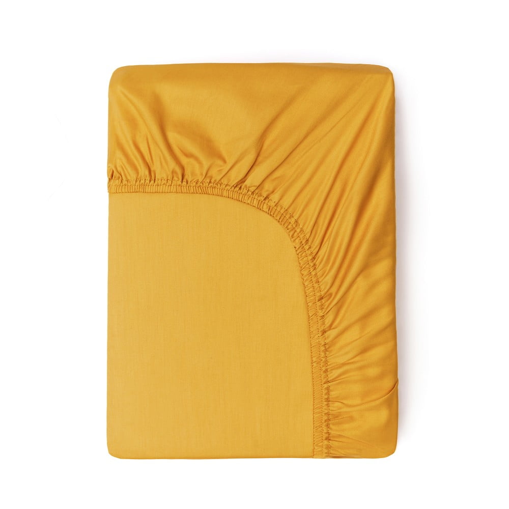 Cearșaf elastic din bumbac satinat HIP, 180 x 200 cm, galben închis