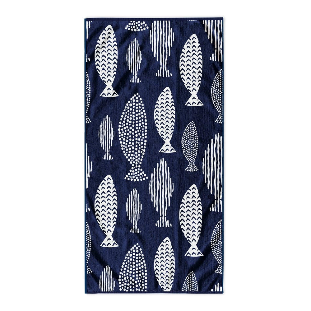 Prosop de plajă albastru închis 90x180 cm Fish – DecoKing